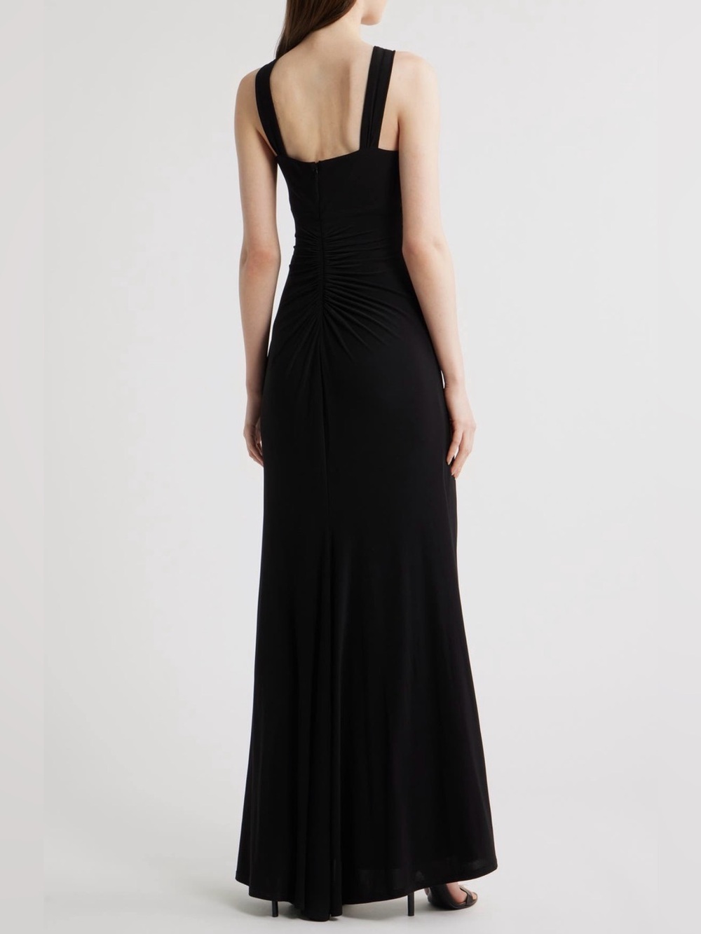 Eliza J Halter Neck Ruched Mermaid Black Evening Gown with Side Slit NWOT 10 - Picture 2 of 10